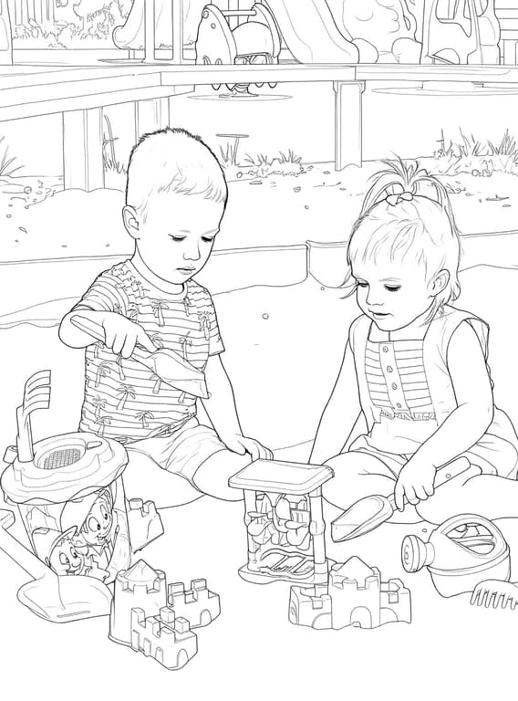 A family portrait turned into a printable coloring page — After